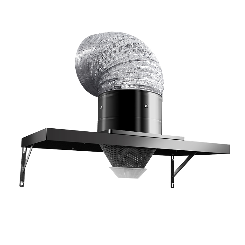 Hotte de gamme de fer noir monté sur mur de ménage, montée murale avec un grand capuchon en acier inoxydable et un ventilateur d'échappement